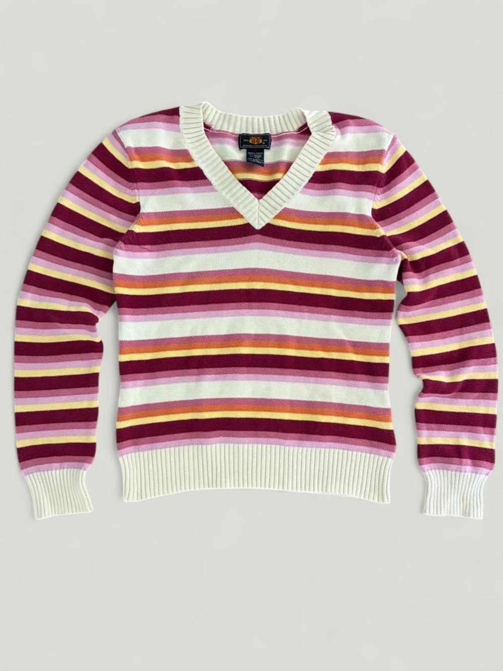 Vintage Route 66 Striped V-Neck Sweater
